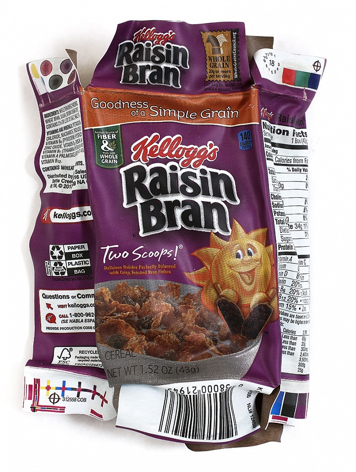 Paul Rousso, Raisin Bran Fun Size Small #1
Mixed media on hand-sculpted styrene, 29 x 22 x 7 in.