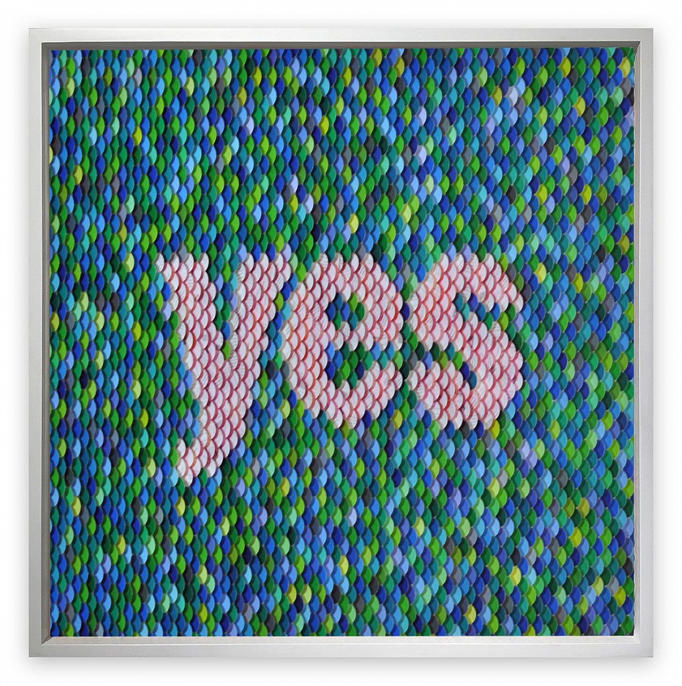 Peter Combe, Green Yes
Hand-punched paint chips on archival board, 33 x 33 in.