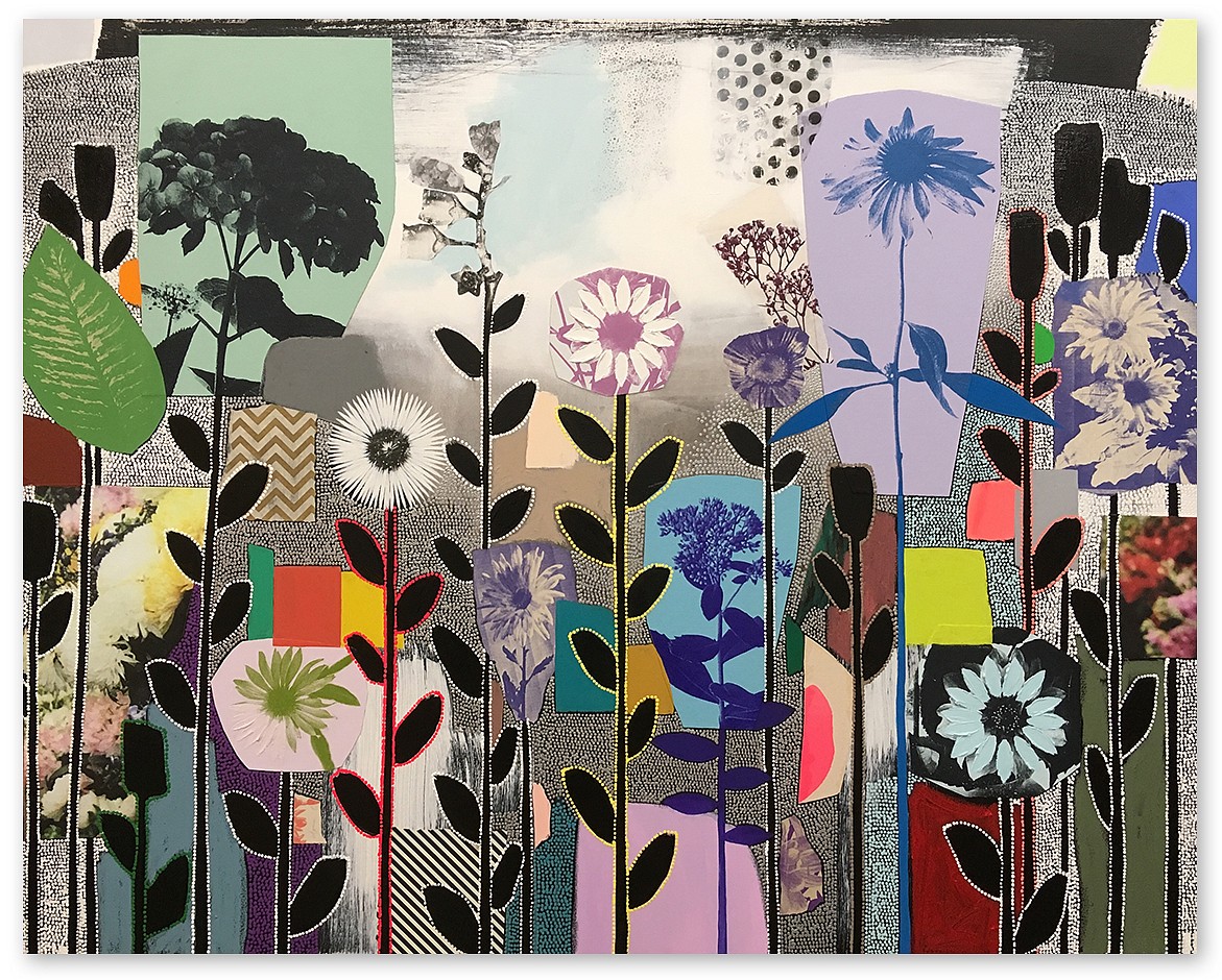 Emily Filler, Dreamscape -Purples & Blues I (Sold)
Collage, acrylic & mixed media on canvas, 48 x 60 in.