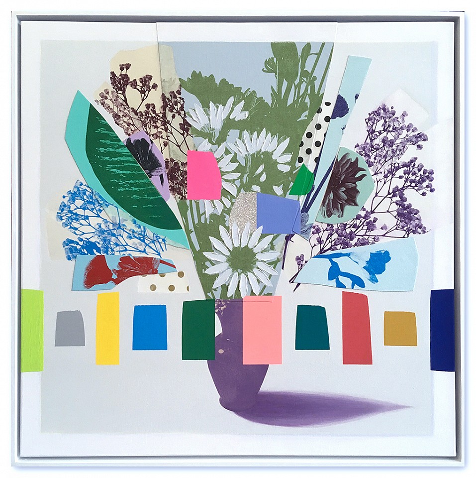 Emily Filler, Vintage Bouquet (purple vase) Sold
Collage, acrylic & silkscreen on canvas, 31 x 31 in.