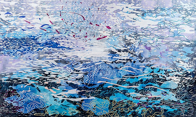 Laura Fayer, Moon Angel
Acrylic & Japanese paper on canvas, 36 x 60 in.