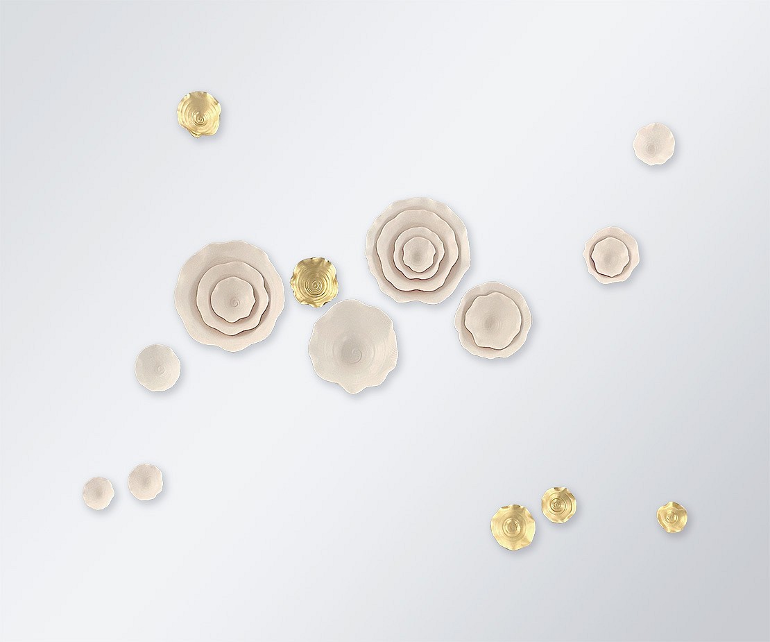 Lucrecia Waggoner, Bring Me Sunshine (Sold)
Porcelain with 22 kt gold leaf, dimensions variable (53H x 66W" as shown)