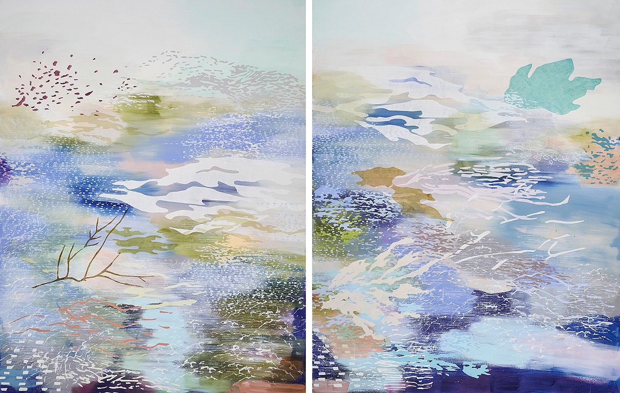Laura Fayer, Birch Breeze (diptych)
Acrylic & Japanese paper on canvas, 62 x 96 in.