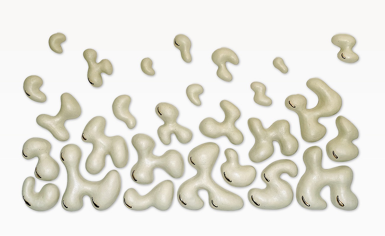 Nuge, Skyfall
stoneware with gold overluster, 38 x 72 x 3 1/2 in.